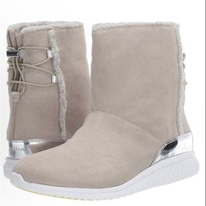 Cole Haan Women’s Waterproof Suede Hiker Boots Grand Genuine Shearling Trim EUC